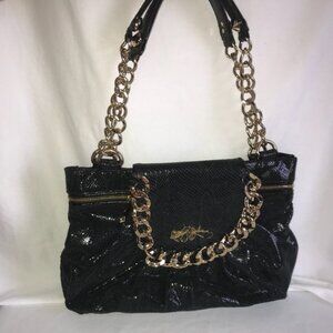 Betsey Johnson black flat-bottom snakeskin purse